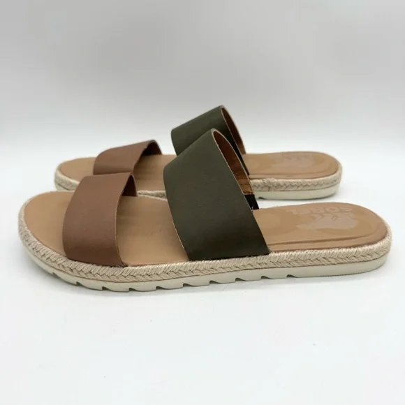 SOREL Ella Leather Sporty Espadrille Slide Sandals Green/Brown Sz 8.5 Minimalist - Picture 7 of 10
